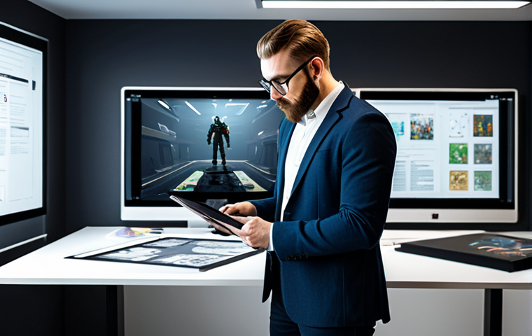 Narrative Designer Success**

A professional narrative designer in a modern studio, reviewing game scripts on a tablet, surrounded by concept art, fully clothed, appropriate attire, safe for work, perfect anatomy, natural proportions, professional, high quality, game development environment, demonstrating expertise.

**