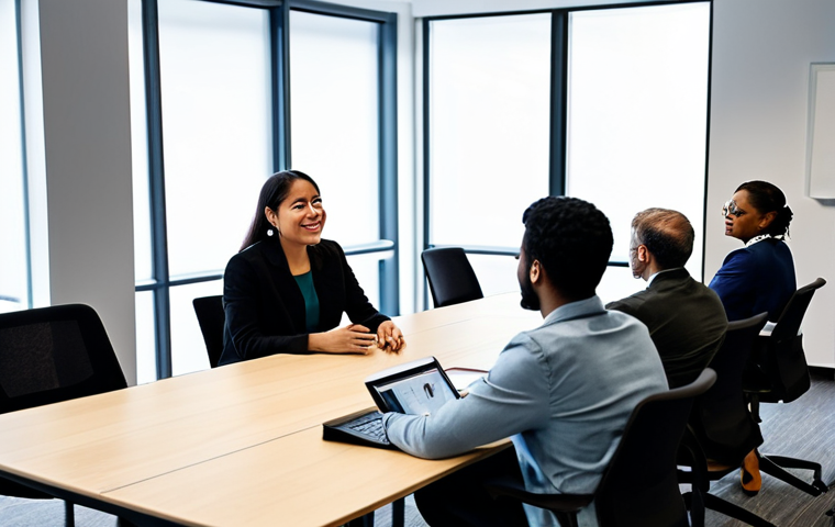Global Storytelling Workshop**

"A diverse group of fully clothed professionals participating in a storytelling workshop. The setting is a bright, modern co-working space with laptops and presentation screens. The participants are engaged in discussions and activities, showcasing cultural exchange and collaboration. Appropriate attire, perfect anatomy, natural proportions, safe for work, professional, high quality, diverse ethnicities, well-formed hands, proper finger count, global business setting, learning environment, modest clothing."

**