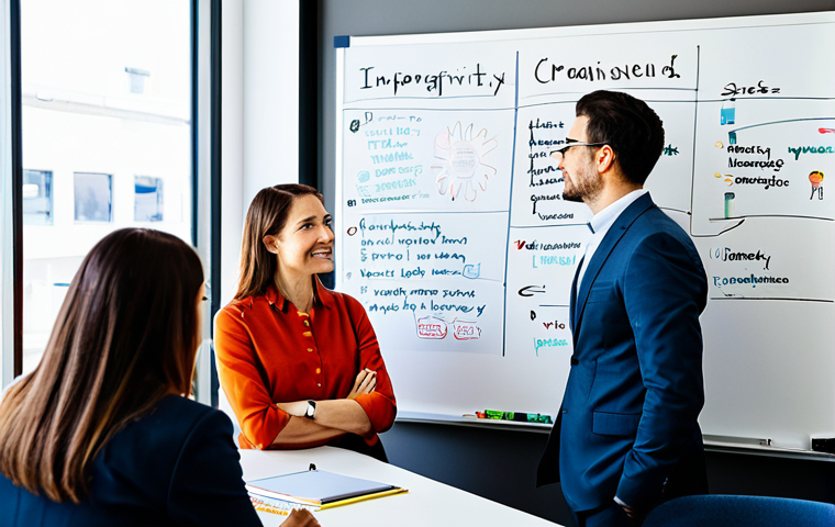 스토리텔러로서의 개인 브랜드 전략 - Core Values Visualization**

"A diverse group of professionals brainstorming in a brightly lit, mode...