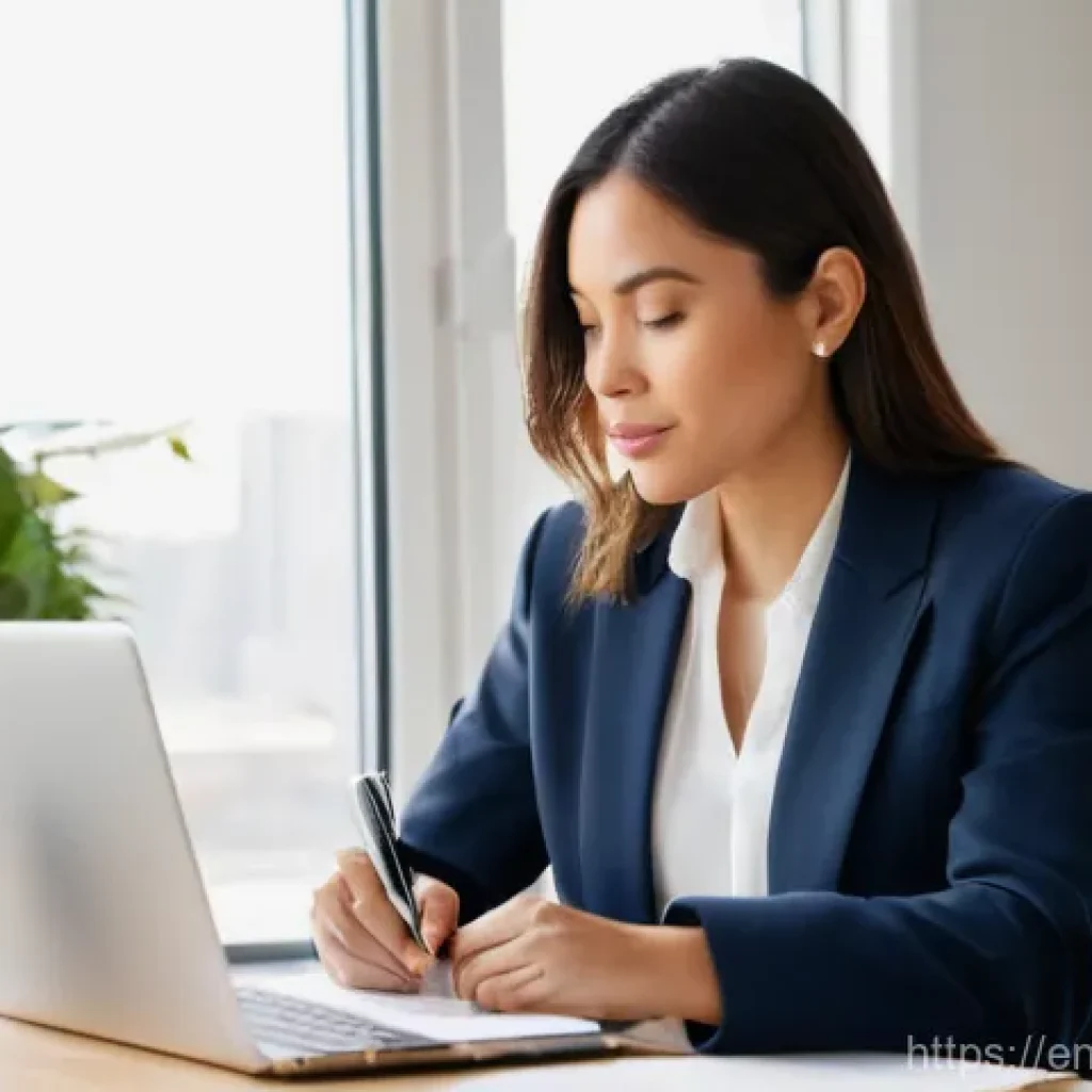 스토리텔러 자격증과 경력 설계 전략 - **Prompt:** A professional woman in her early 30s, dressed in stylish business casual attire (blouse...