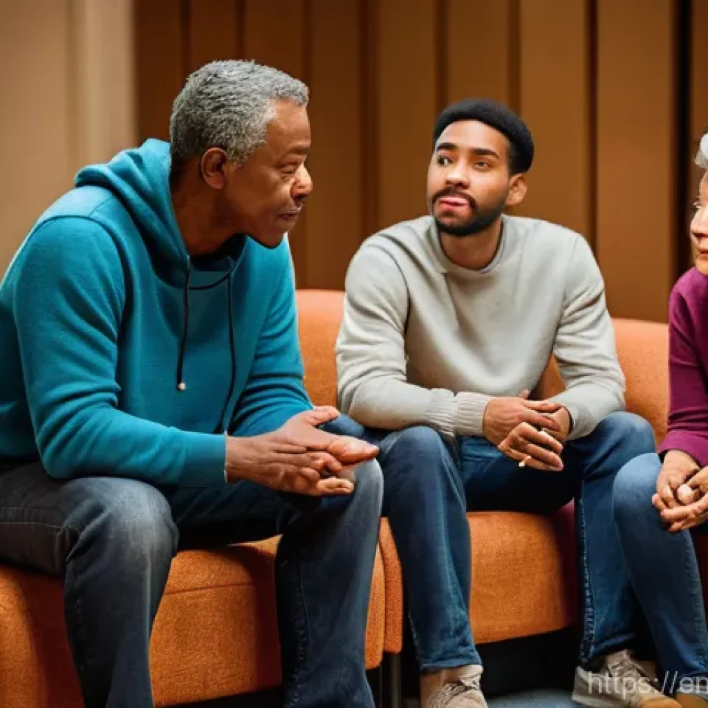 스토리텔러로서 사회적 기여 가능성 - A diverse group of adults of varying ages and backgrounds gathered in a warmly lit, comfortable comm...