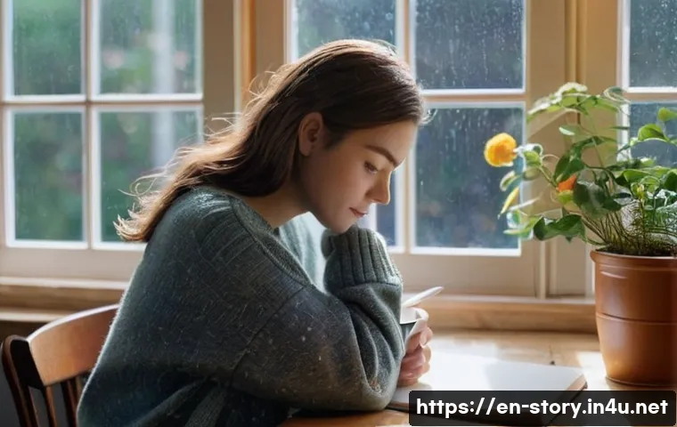 스토리텔러의 스토리 제작 과정 - **The 'Aha!' Moment**
    A young woman in her early twenties, dressed in a cozy, modest sweater and...