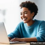 스토리텔러가 만드는 스토리와 시장 요구 - **Prompt:** A confident female blogger in her late 20s to early 30s, with a warm, authentic smile, s...