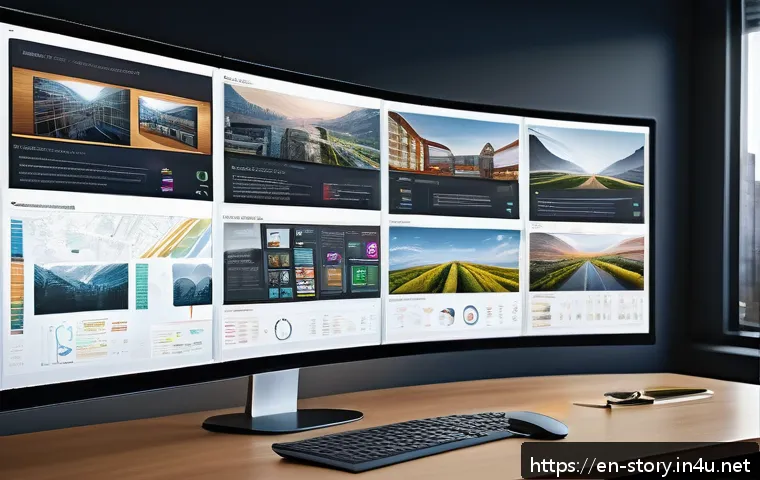 스토리텔러가 활용하는 스토리보드 툴 - A modern creative workspace featuring a large digital storyboard on a widescreen monitor, displaying...